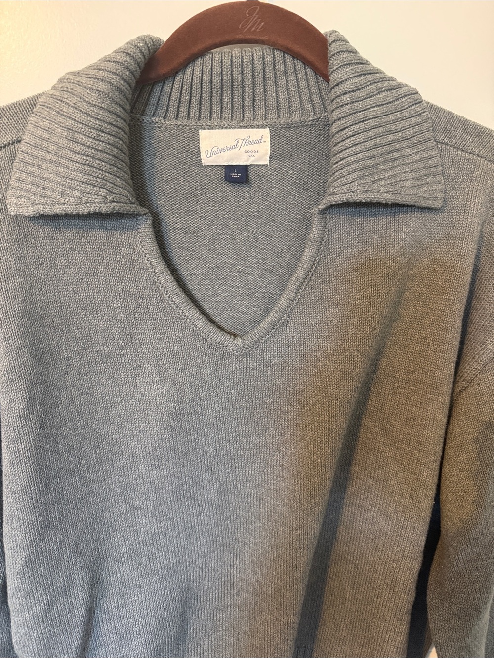 Universal Thread Gray Collared V-Neck Knit Sweater Women’s Large Soft Casual